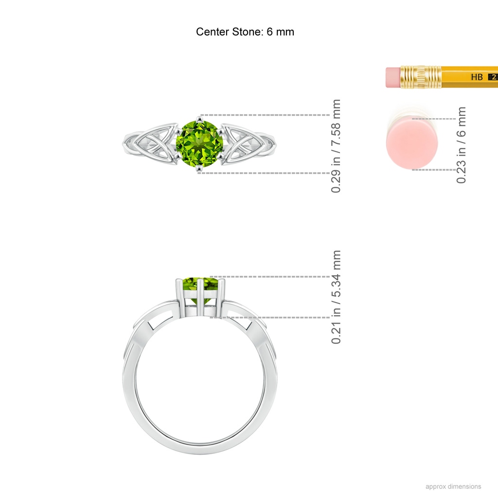 6mm AAAA Solitaire Round Peridot Celtic Knot Ring in White Gold Ruler