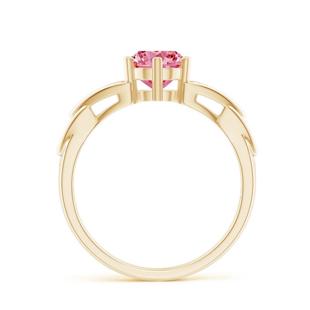 6.4mm AAAA Solitaire Round Fancy Intense Pink Diamond Celtic Knot Ring in Yellow Gold - side 199