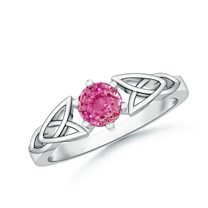 5mm AAA Solitaire Round Pink Sapphire Celtic Knot Ring in White Gold