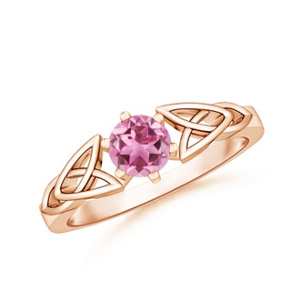5mm AAA Solitaire Round Pink Tourmaline Celtic Knot Ring in Rose Gold
