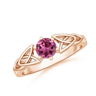 5mm AAAA Solitaire Round Pink Tourmaline Celtic Knot Ring in Rose Gold