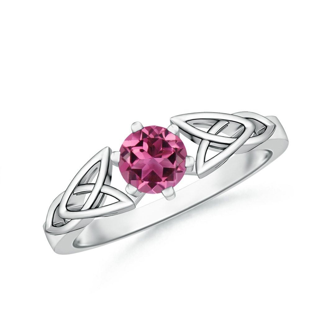 5mm AAAA Solitaire Round Pink Tourmaline Celtic Knot Ring in White Gold