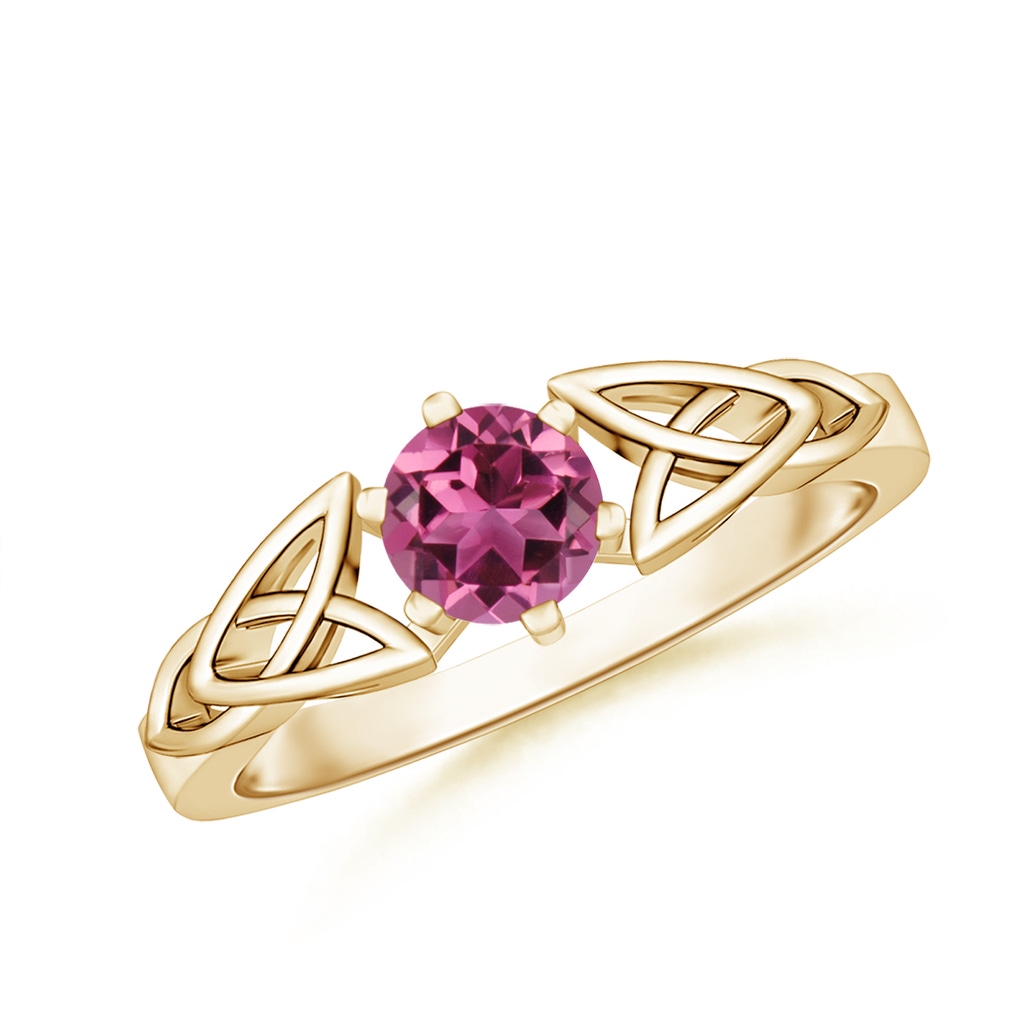5mm AAAA Solitaire Round Pink Tourmaline Celtic Knot Ring in Yellow Gold