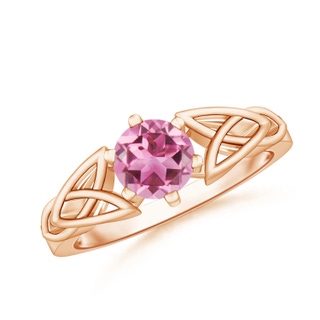 6mm AAA Solitaire Round Pink Tourmaline Celtic Knot Ring in Rose Gold