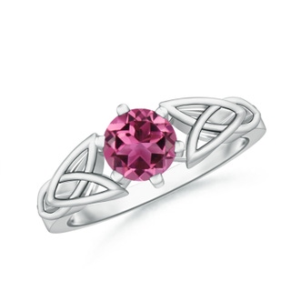 6mm AAAA Solitaire Round Pink Tourmaline Celtic Knot Ring in P950 Platinum