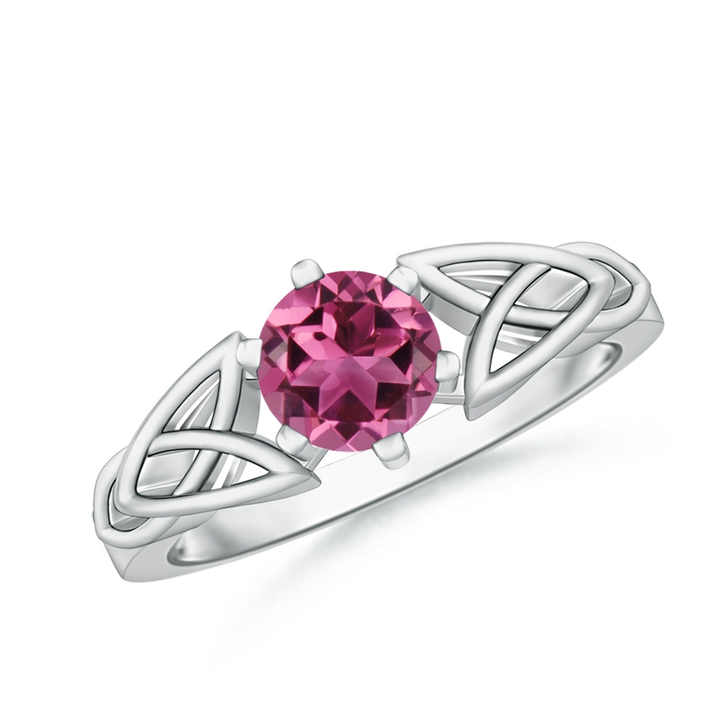 6mm AAAA Solitaire Round Pink Tourmaline Celtic Knot Ring in White Gold