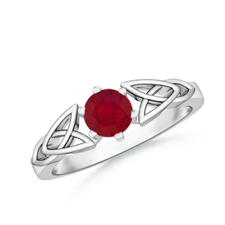 5mm AA Solitaire Round Ruby Celtic Knot Ring in P950 Platinum