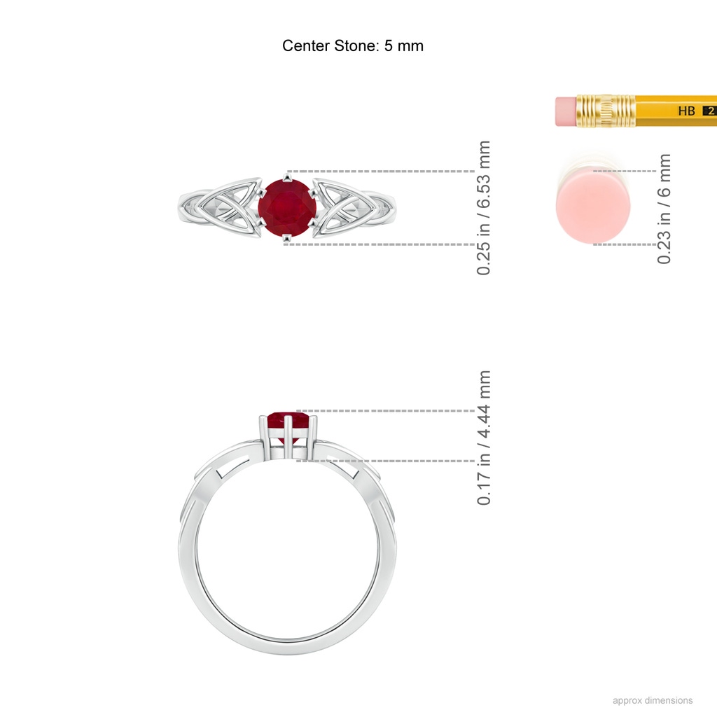 5mm AA Solitaire Round Ruby Celtic Knot Ring in P950 Platinum ruler
