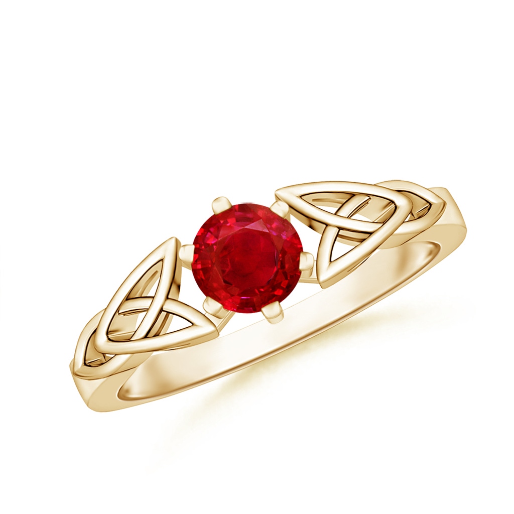 5mm AAA Solitaire Round Ruby Celtic Knot Ring in 9K Yellow Gold 