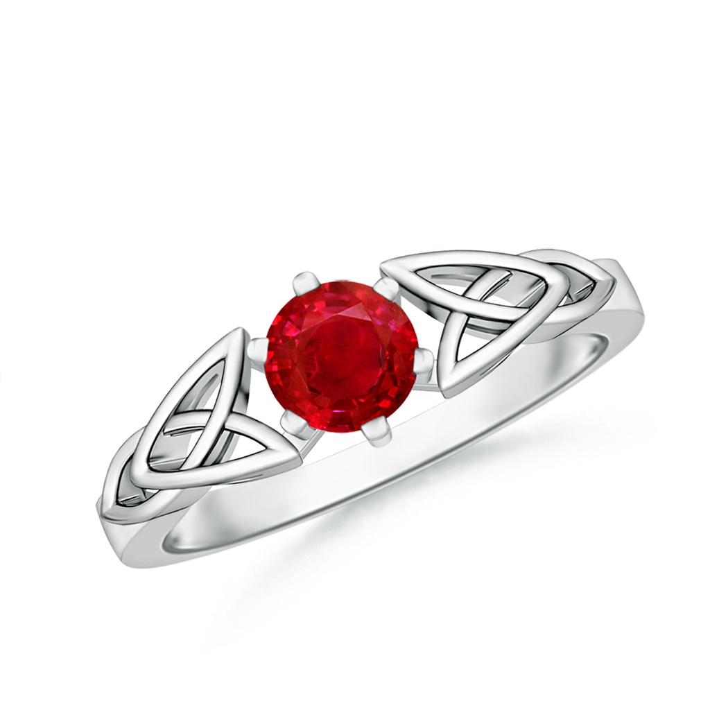 5mm AAA Solitaire Round Ruby Celtic Knot Ring in White Gold