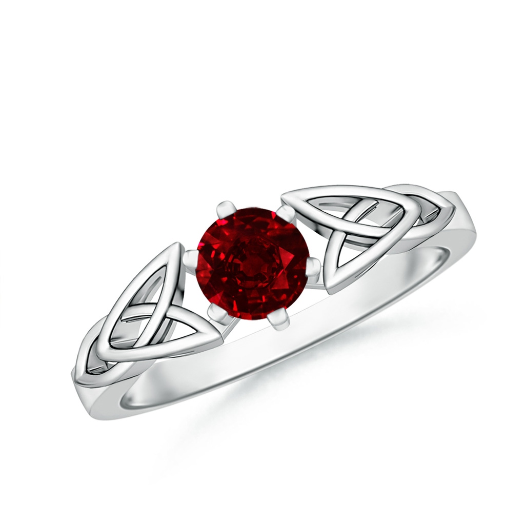 5mm AAAA Solitaire Round Ruby Celtic Knot Ring in White Gold