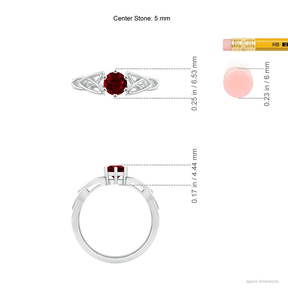 5mm AAAA Solitaire Round Ruby Celtic Knot Ring in White Gold ruler