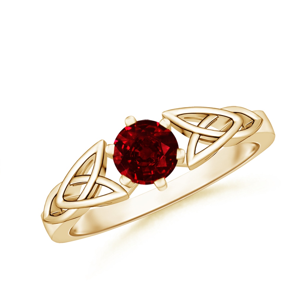 5mm AAAA Solitaire Round Ruby Celtic Knot Ring in Yellow Gold