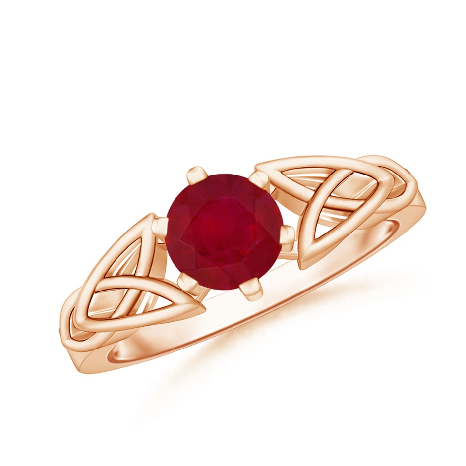 6mm AA Solitaire Round Ruby Celtic Knot Ring in Rose Gold 