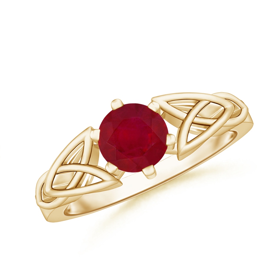 6mm AA Solitaire Round Ruby Celtic Knot Ring in Yellow Gold 