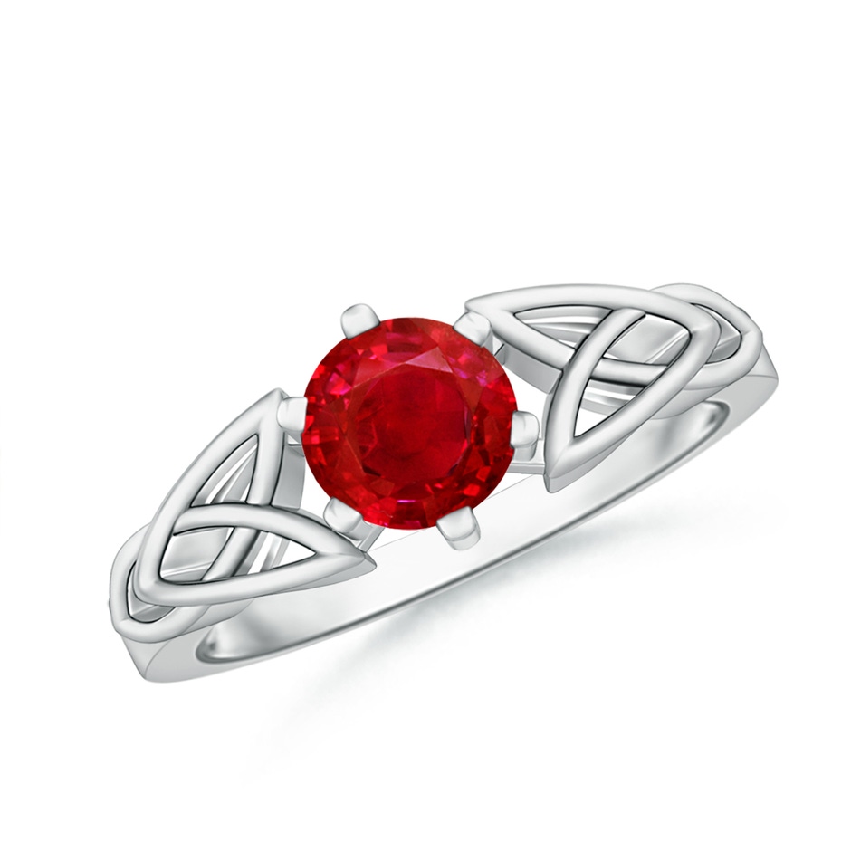 6mm AAA Solitaire Round Ruby Celtic Knot Ring in White Gold 