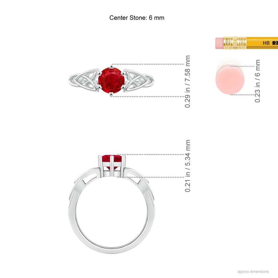 6mm AAA Solitaire Round Ruby Celtic Knot Ring in White Gold ruler