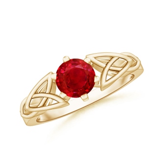 6mm AAA Solitaire Round Ruby Celtic Knot Ring in Yellow Gold