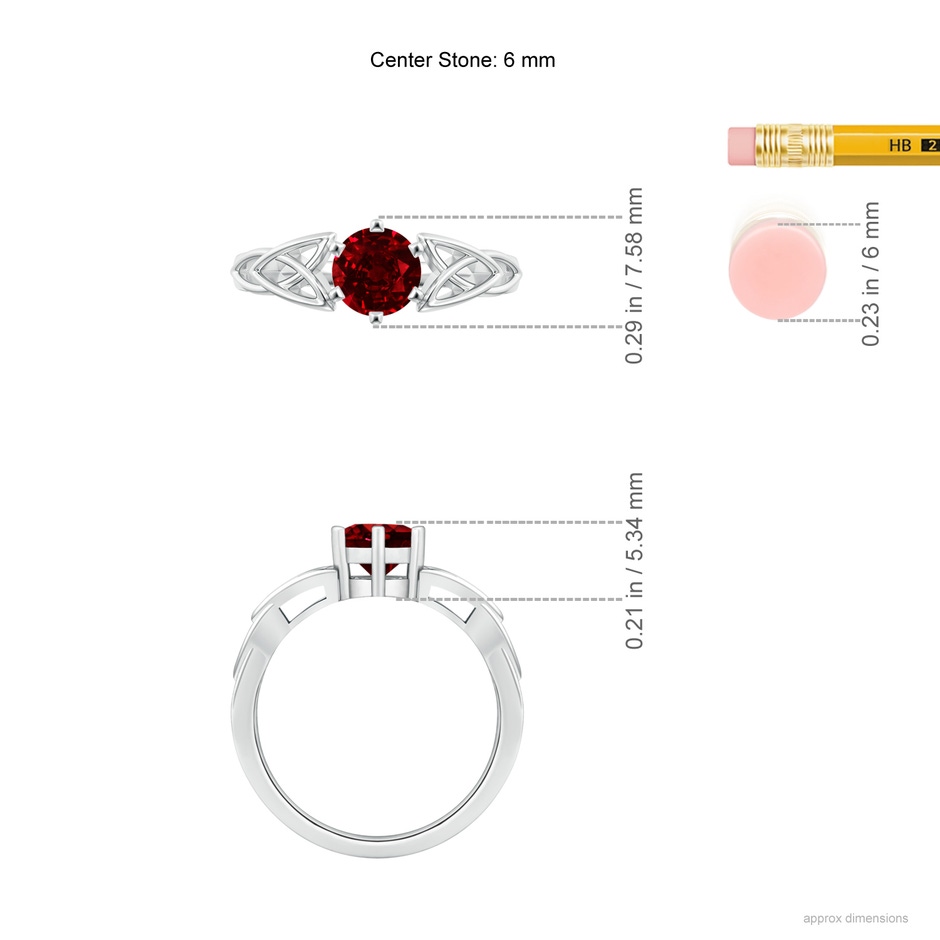 6mm AAAA Solitaire Round Ruby Celtic Knot Ring in P950 Platinum ruler