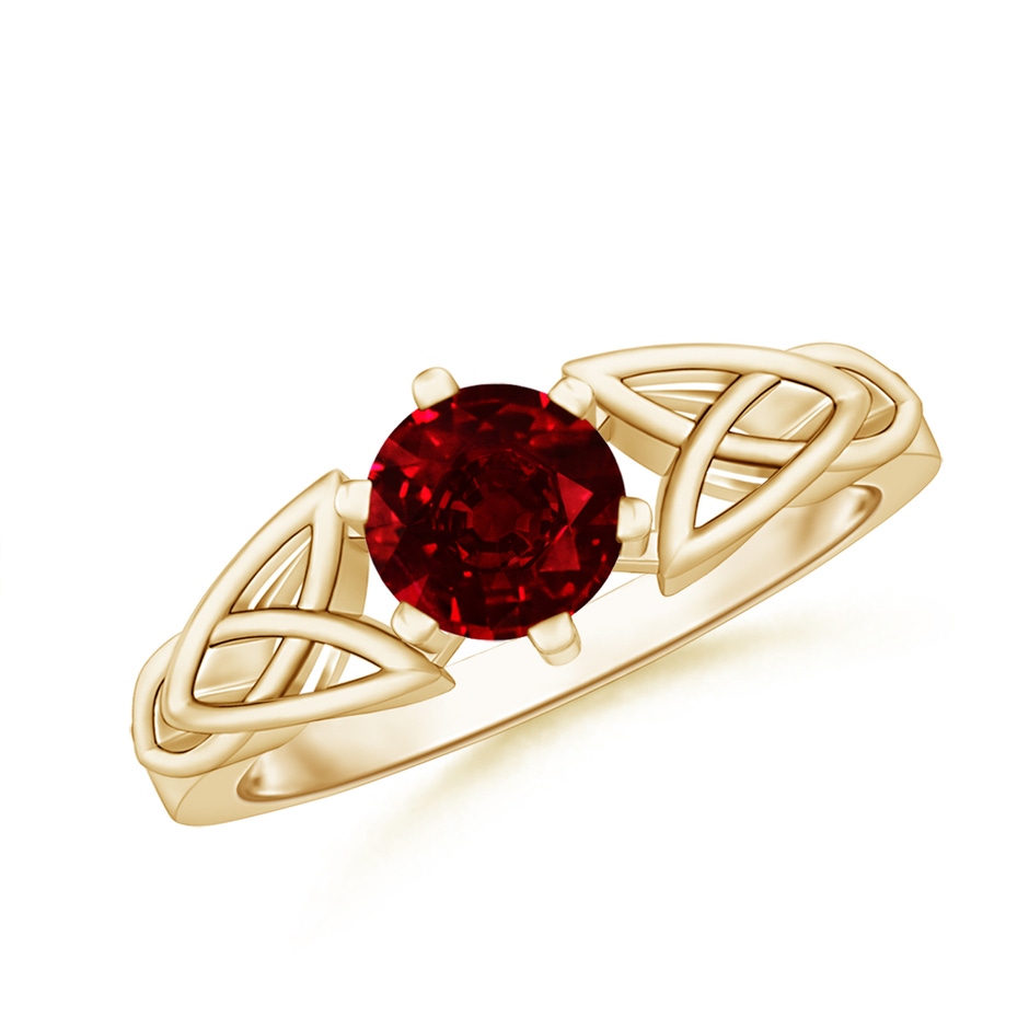 6mm AAAA Solitaire Round Ruby Celtic Knot Ring in Yellow Gold 