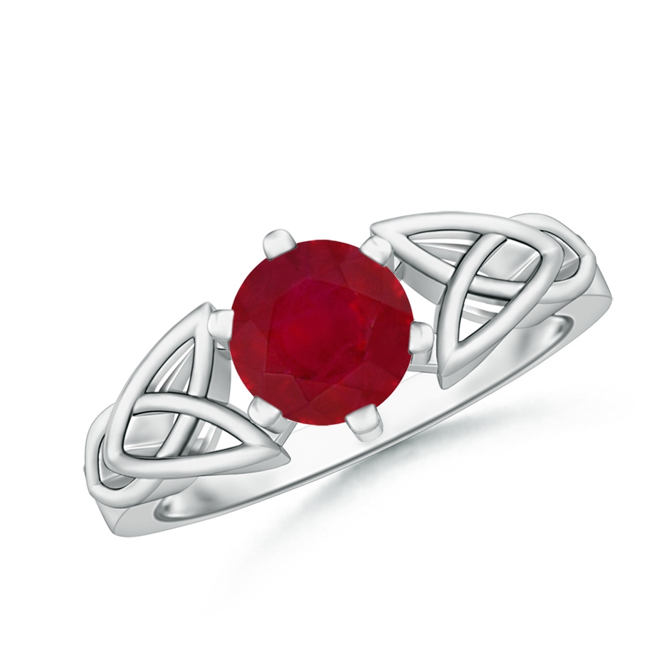 7mm AA Solitaire Round Ruby Celtic Knot Ring in P950 Platinum 