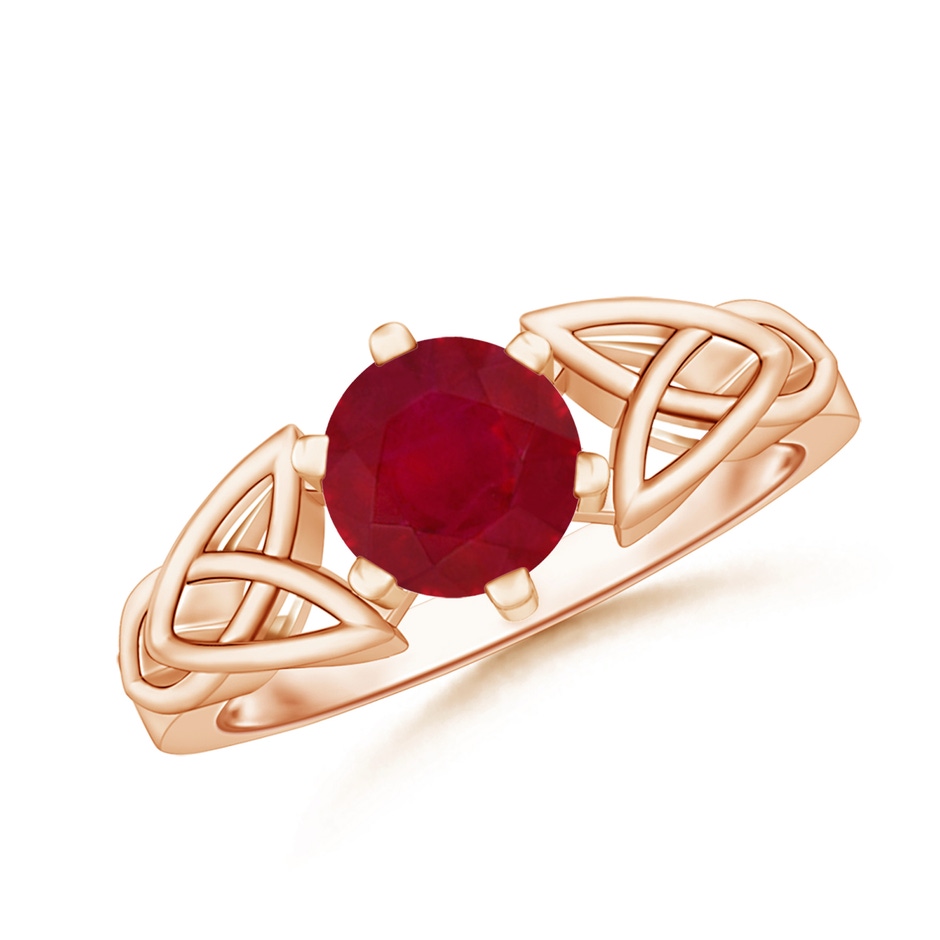 7mm AA Solitaire Round Ruby Celtic Knot Ring in Rose Gold 
