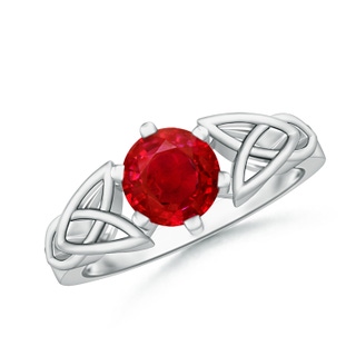 7mm AAA Solitaire Round Ruby Celtic Knot Ring in P950 Platinum