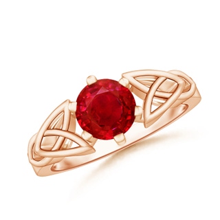 7mm AAA Solitaire Round Ruby Celtic Knot Ring in Rose Gold