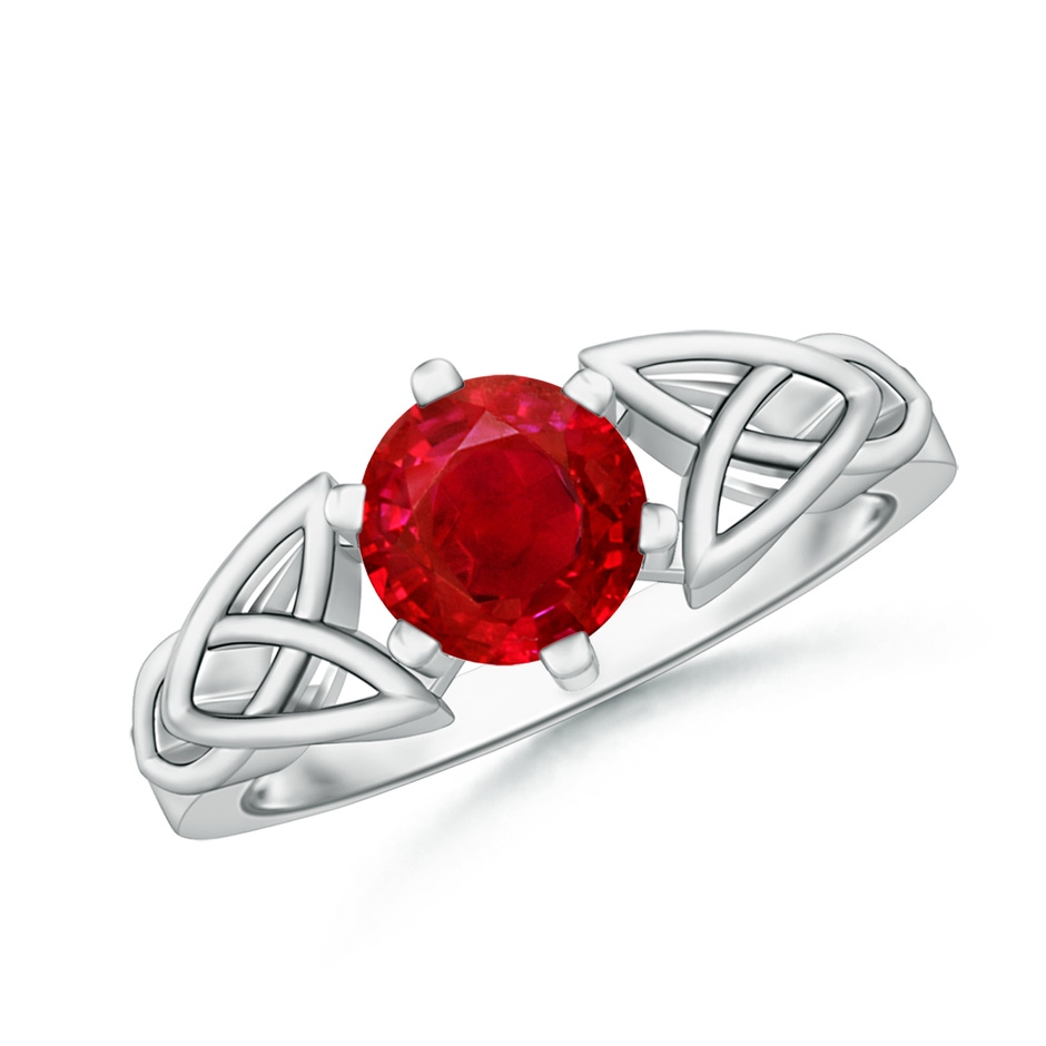 7mm AAA Solitaire Round Ruby Celtic Knot Ring in White Gold 