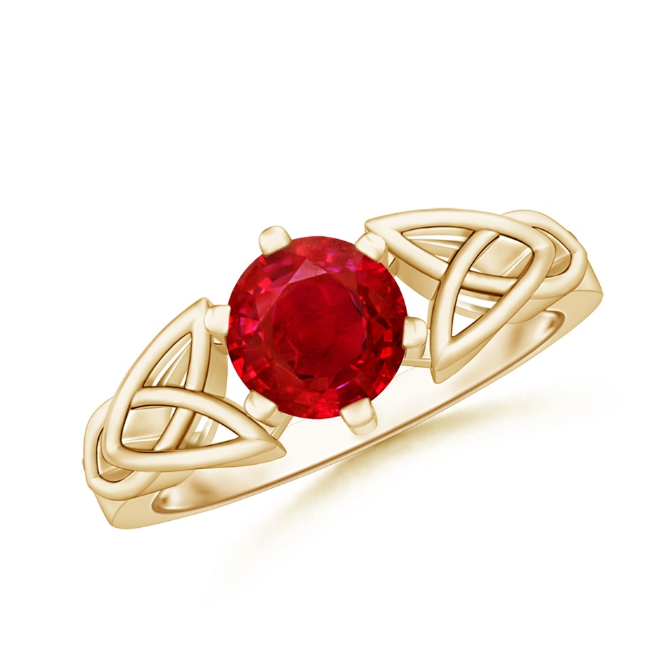 7mm AAA Solitaire Round Ruby Celtic Knot Ring in Yellow Gold 
