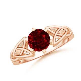 7mm AAAA Solitaire Round Ruby Celtic Knot Ring in 10K Rose Gold