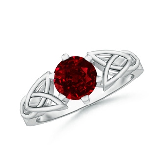 7mm AAAA Solitaire Round Ruby Celtic Knot Ring in P950 Platinum