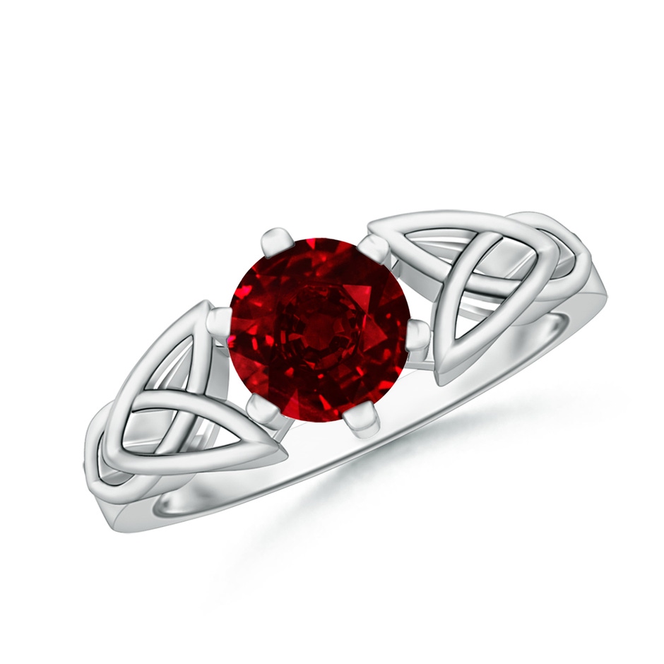 7mm AAAA Solitaire Round Ruby Celtic Knot Ring in White Gold 