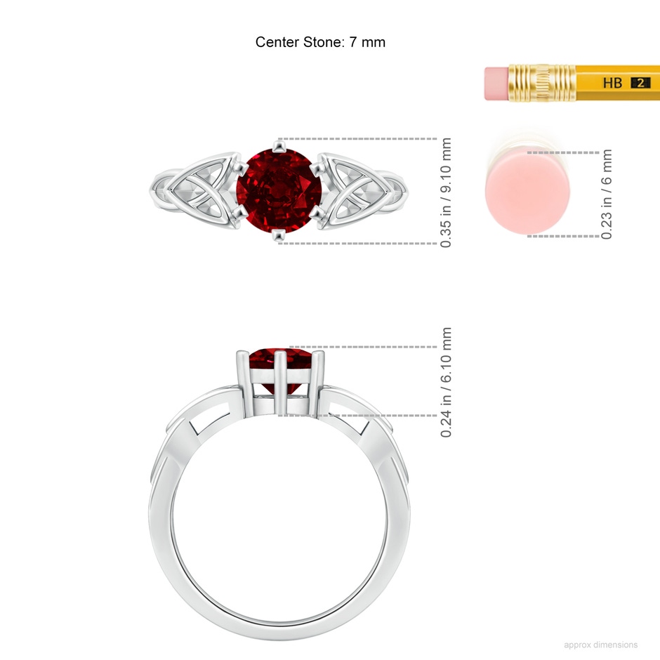 7mm AAAA Solitaire Round Ruby Celtic Knot Ring in White Gold ruler