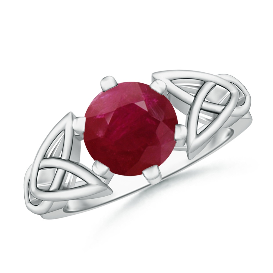 8mm A Solitaire Round Ruby Celtic Knot Ring in P950 Platinum 