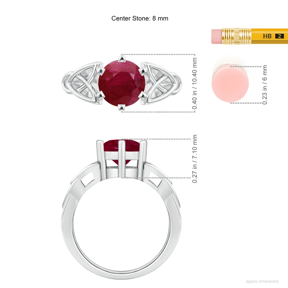 8mm A Solitaire Round Ruby Celtic Knot Ring in P950 Platinum ruler