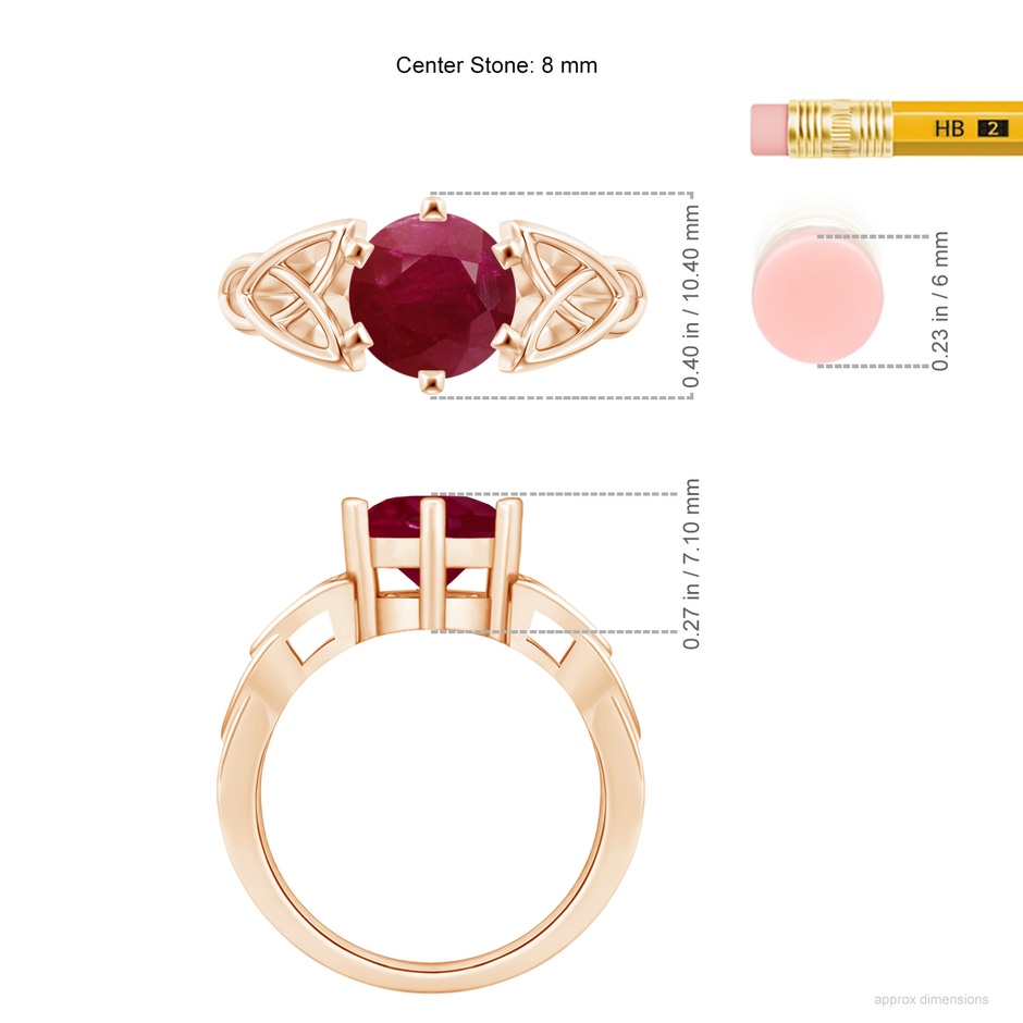 8mm A Solitaire Round Ruby Celtic Knot Ring in Rose Gold ruler