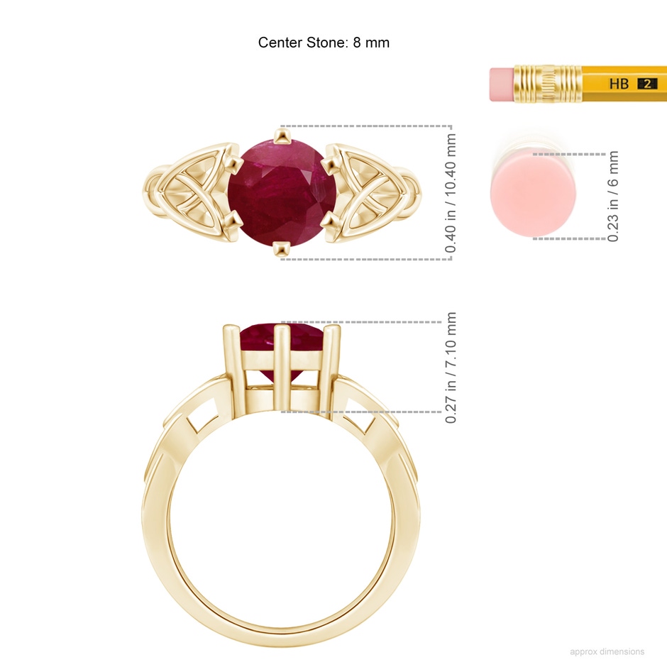 8mm A Solitaire Round Ruby Celtic Knot Ring in Yellow Gold ruler