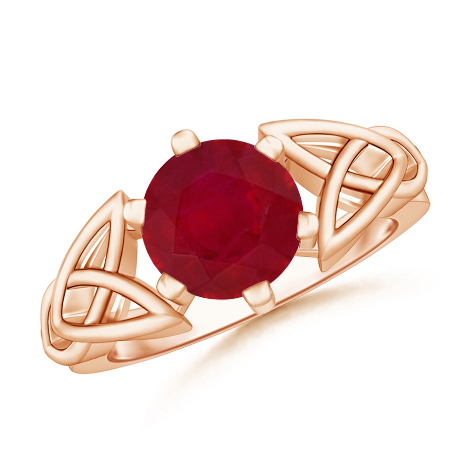 8mm AA Solitaire Round Ruby Celtic Knot Ring in Rose Gold 