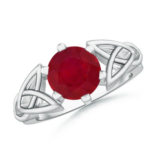 8mm AA Solitaire Round Ruby Celtic Knot Ring in White Gold