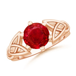 8mm AAA Solitaire Round Ruby Celtic Knot Ring in 10K Rose Gold