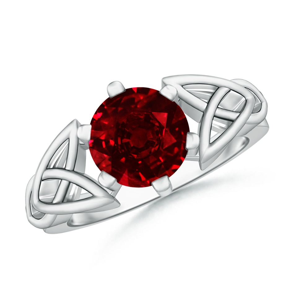 8mm AAAA Solitaire Round Ruby Celtic Knot Ring in P950 Platinum 