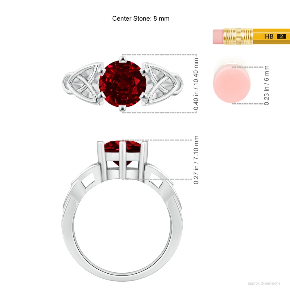 8mm AAAA Solitaire Round Ruby Celtic Knot Ring in P950 Platinum ruler