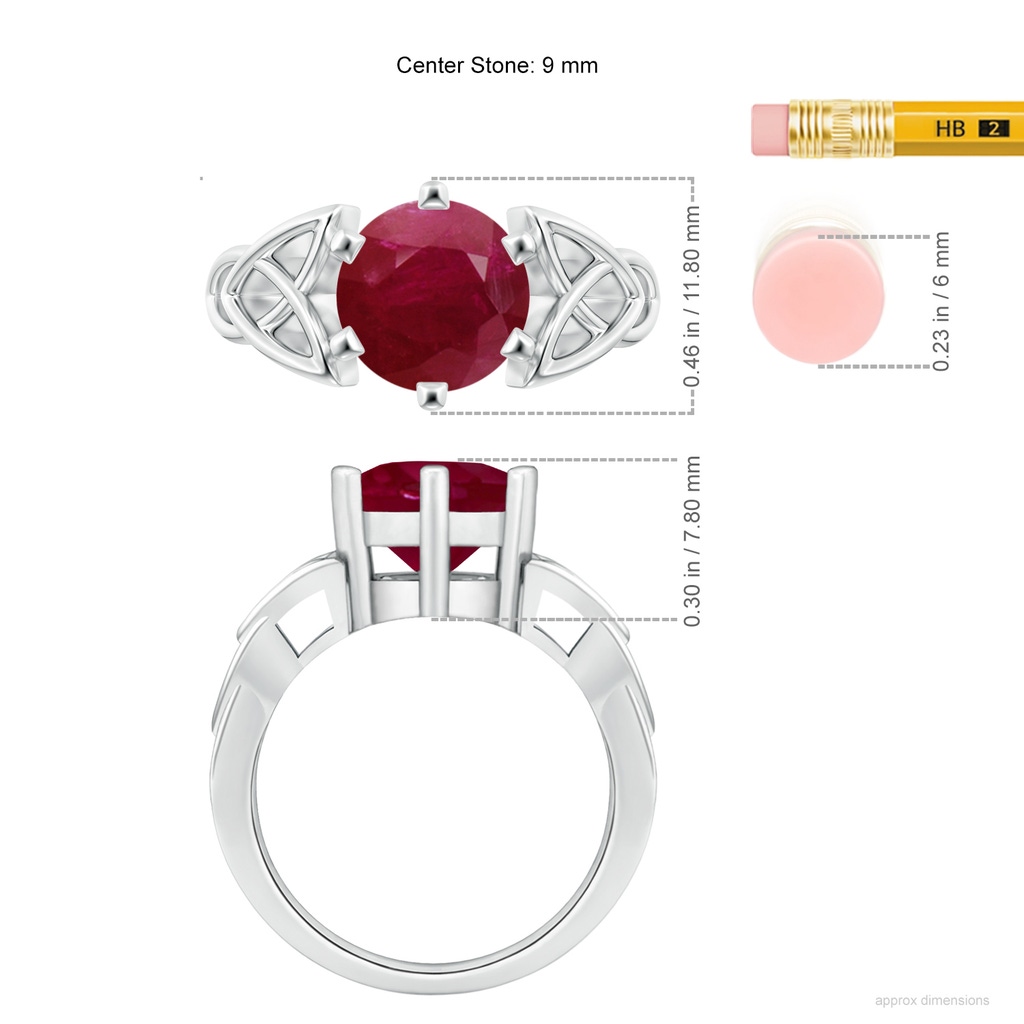 9mm A Solitaire Round Ruby Celtic Knot Ring in P950 Platinum ruler