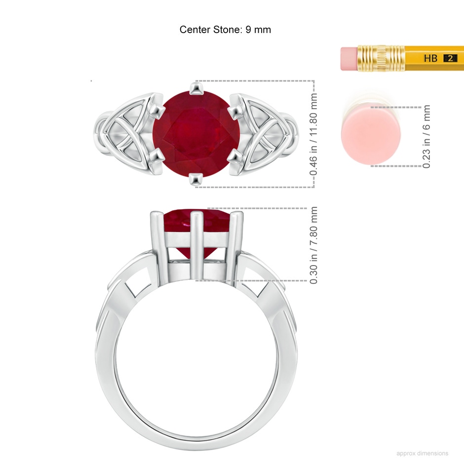 9mm AA Solitaire Round Ruby Celtic Knot Ring in P950 Platinum ruler