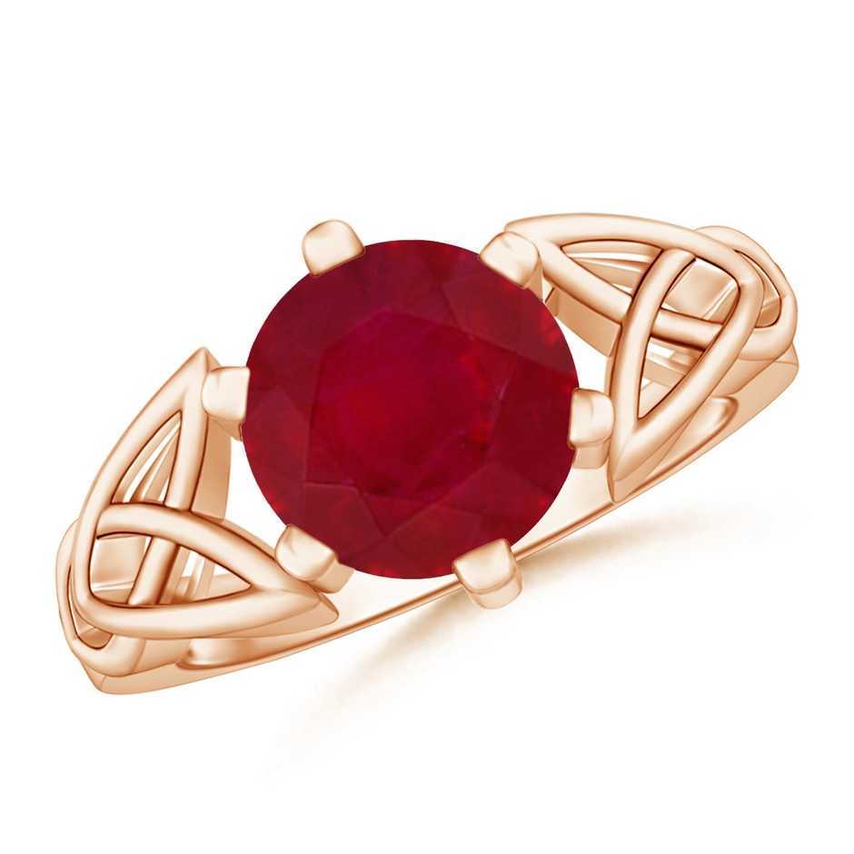 9mm AA Solitaire Round Ruby Celtic Knot Ring in Rose Gold 