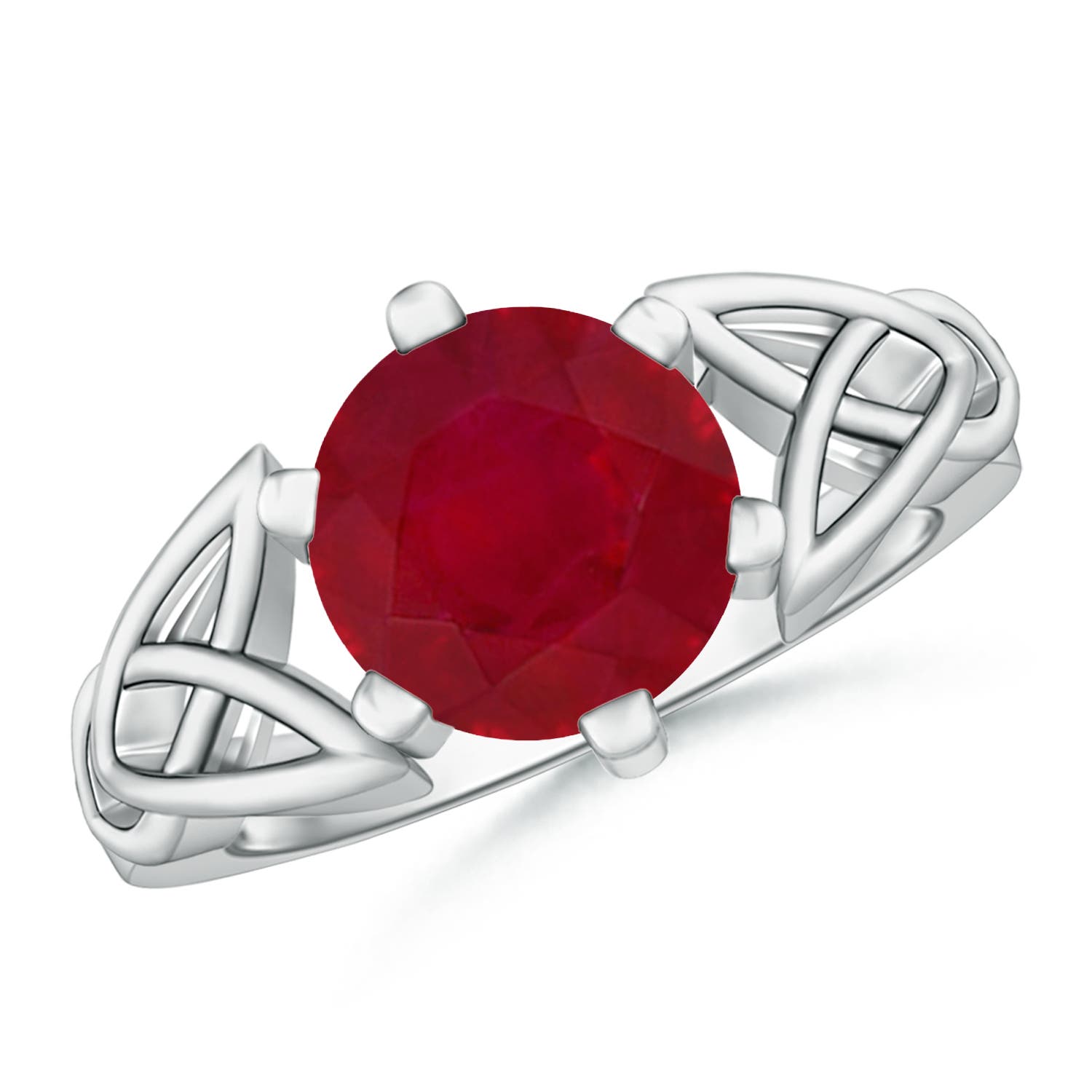 9mm AA Solitaire Round Ruby Celtic Knot Ring in White Gold