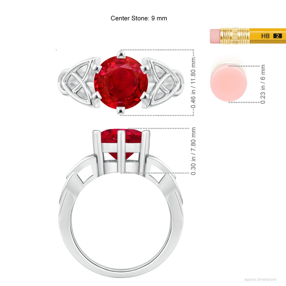 9mm AAA Solitaire Round Ruby Celtic Knot Ring in P950 Platinum ruler