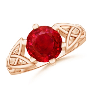 9mm AAA Solitaire Round Ruby Celtic Knot Ring in Rose Gold