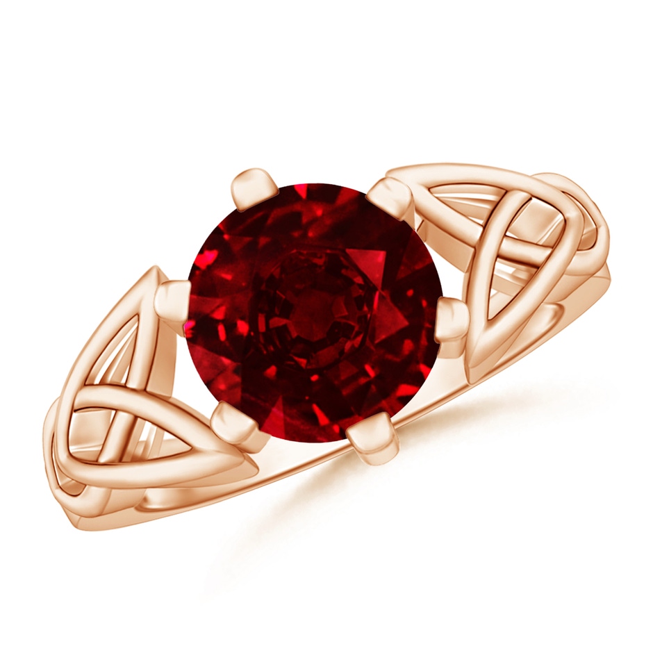 9mm AAAA Solitaire Round Ruby Celtic Knot Ring in Rose Gold 